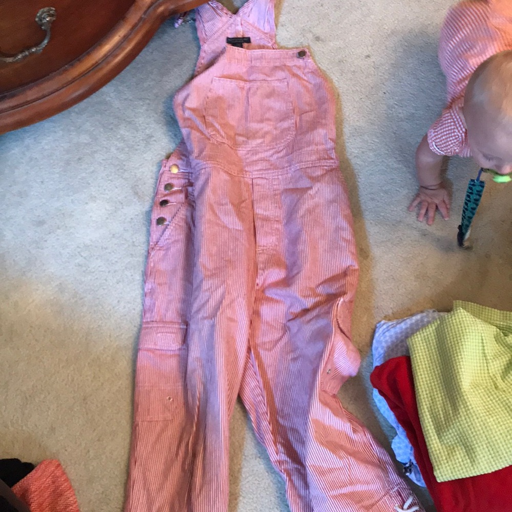 🔴sold!🔴 Red and White Overalls